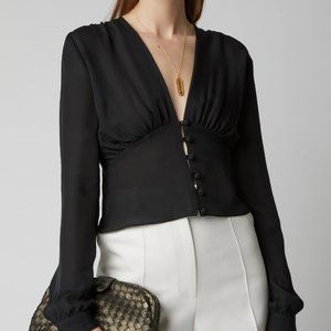 $550 NWT Nili Lotan Laila Black Silk Blouse